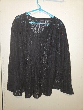torrid Black Sheer Lace V-Neck Long Sleeve Top